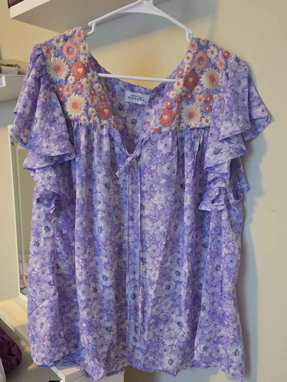 Wonder Crochet-Trim Lavender Floral Blouse